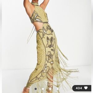 ASOS cut out green fringe Dress